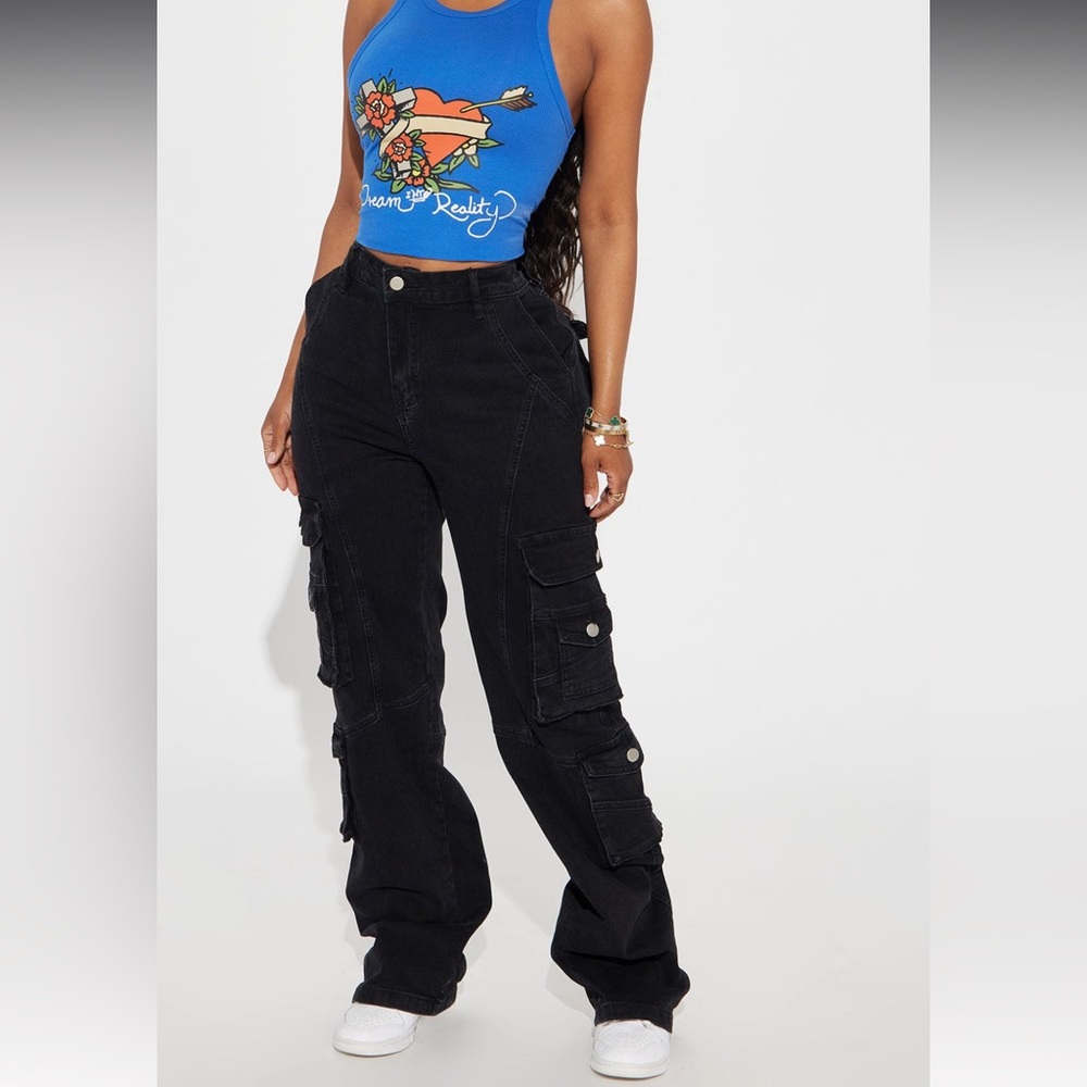 90's Cargo Straight Leg Jeans Black Wash Fashion Nova